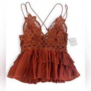 NWT Free People Rust Lace Ruffle Cami with Adjustable Straps Sz. S Boho Festival
